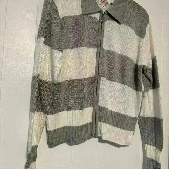 FIA Italia Sweater Womens M Handloomed Gray &Whit New no tag Full Zip Collared - Picture 5 of 12